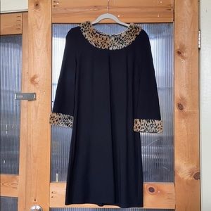 Black a-line dress with faux fur